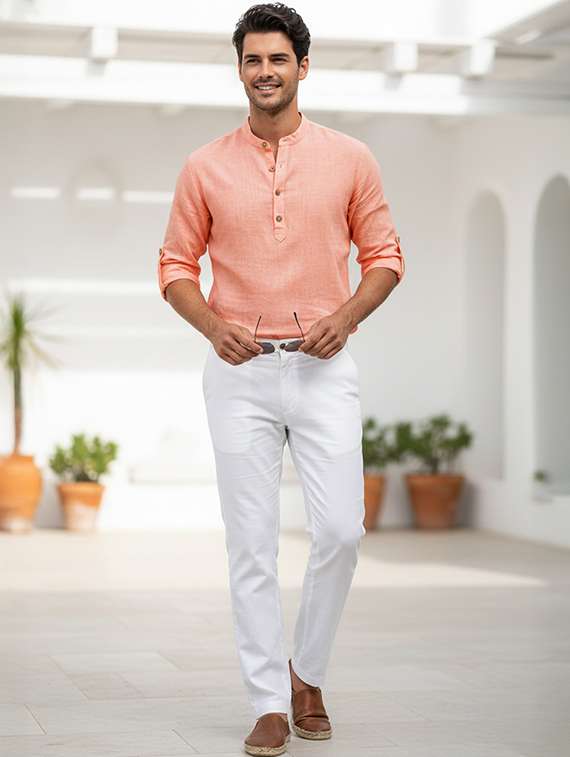 men solid mandarin neck short kurta - 22326484 -  Standard Image - 3