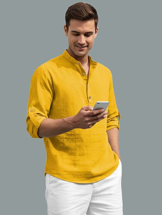 men solid mandarin neck short kurta