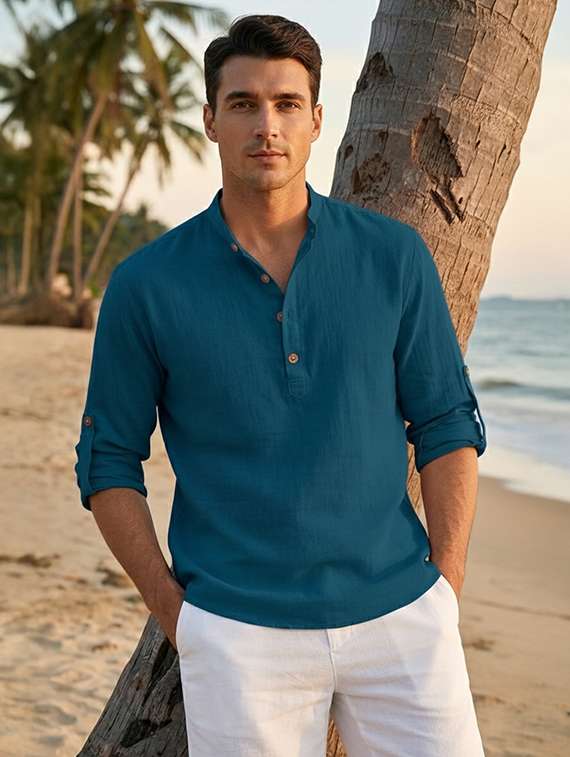 men solid mandarin neck short kurta