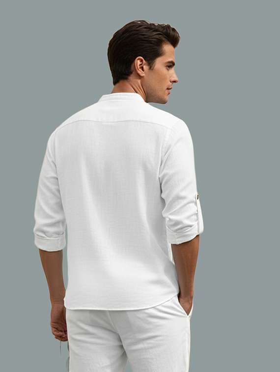 men solid mandarin neck short kurta - 22326490 -  Standard Image - 3