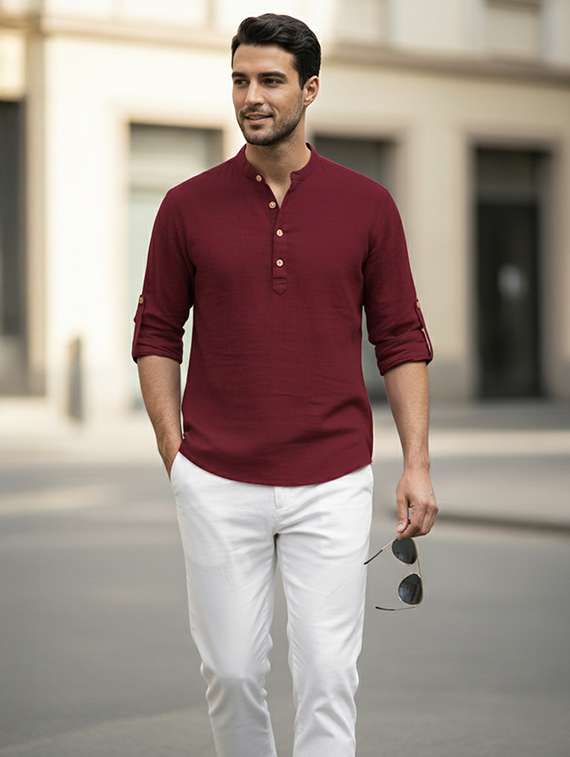 men solid mandarin neck short kurta - 22326491 -  Standard Image - 3