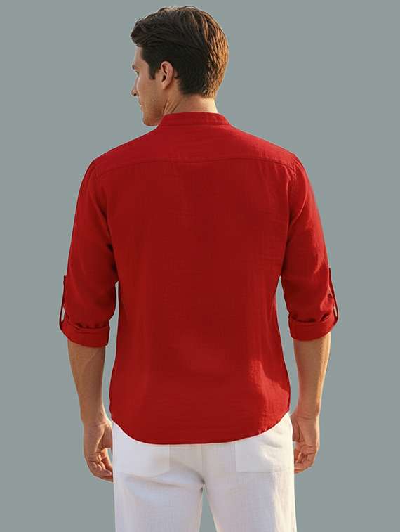 men solid mandarin neck short kurta - 22326492 -  Standard Image - 3