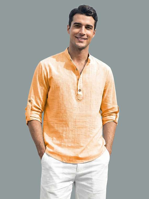 men solid mandarin neck short kurta