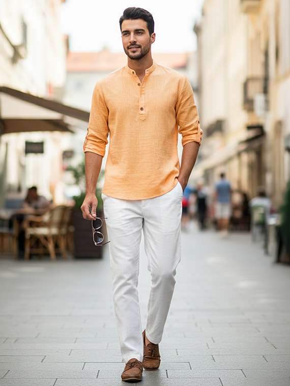 men solid mandarin neck short kurta - 22326494 -  Standard Image - 3