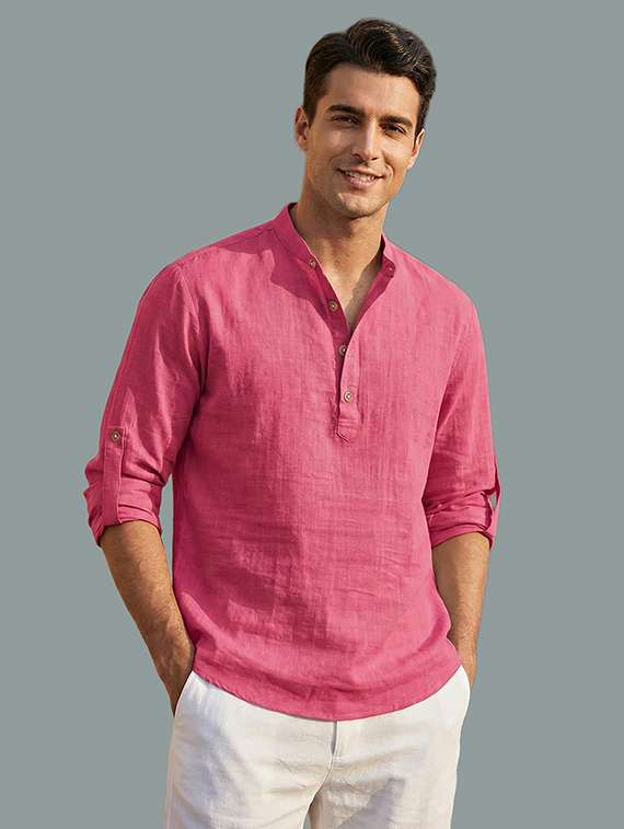 men solid mandarin neck short kurta