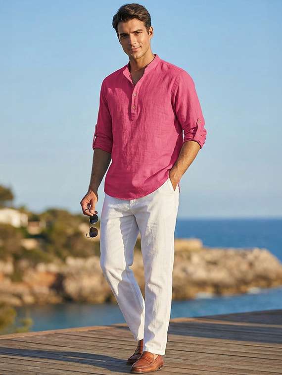 men solid mandarin neck short kurta - 22326496 -  Standard Image - 3