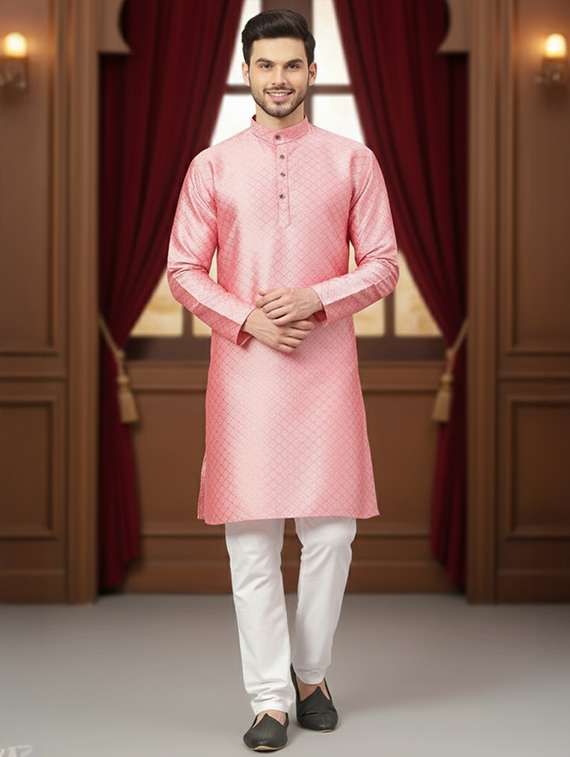 men self design mandarin neck long kurta