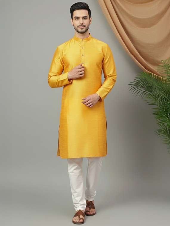 men self design mandarin neck long kurta