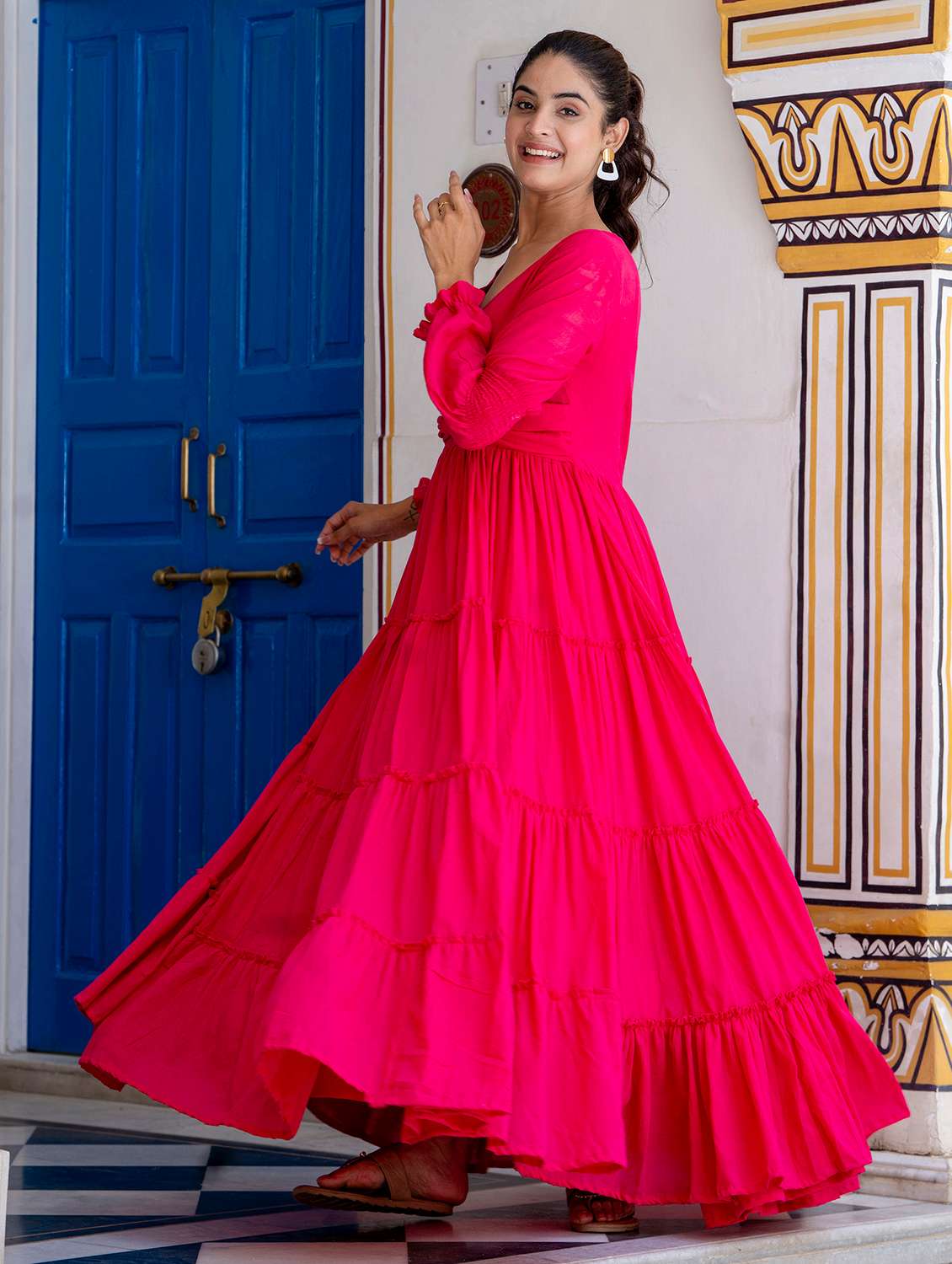 Women Solid Long Sleeve Ethnic Dress - 22326540 -  Standard Image - 3