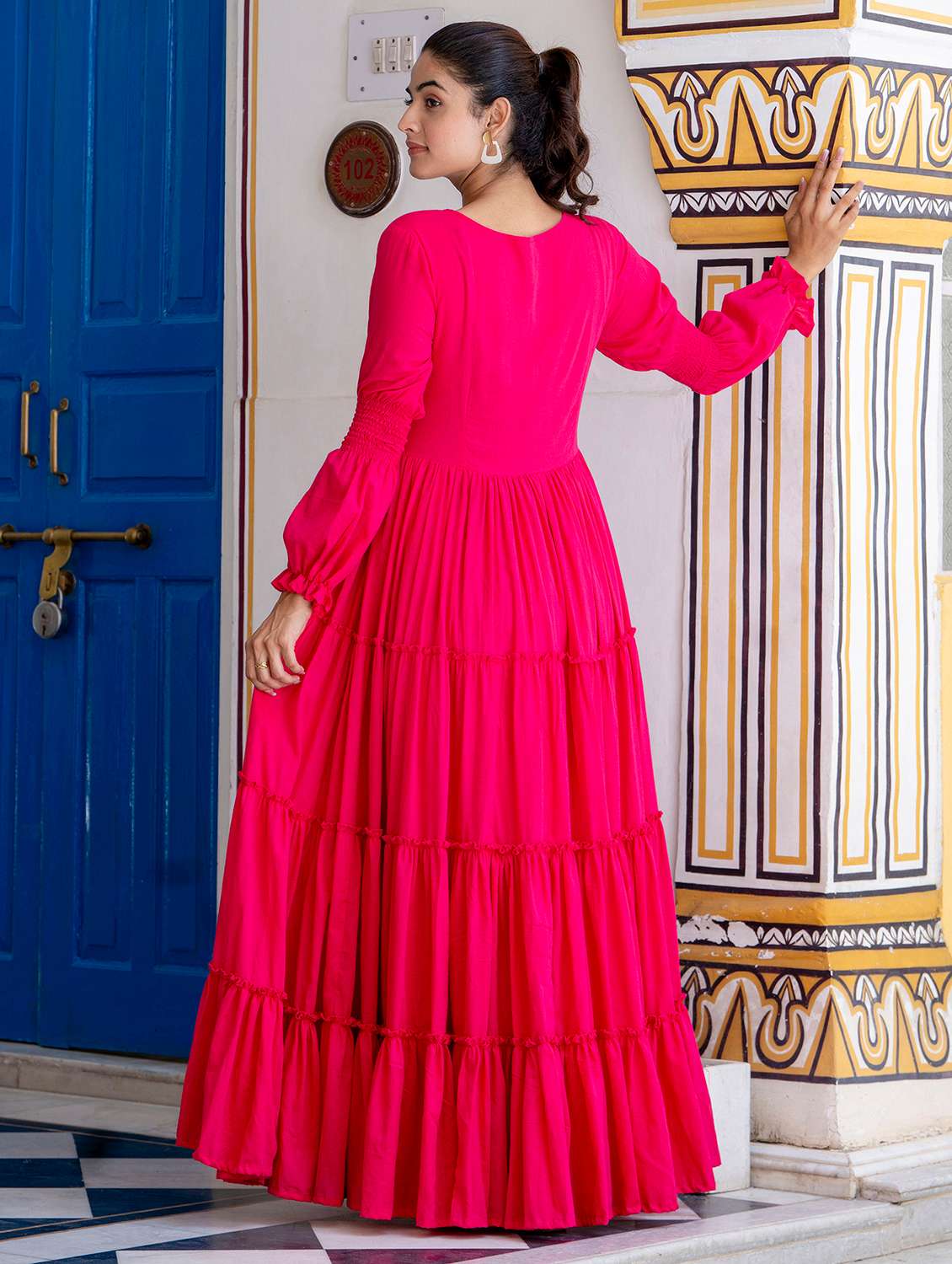 Women Solid Long Sleeve Ethnic Dress - 22326540 -  Standard Image - 5