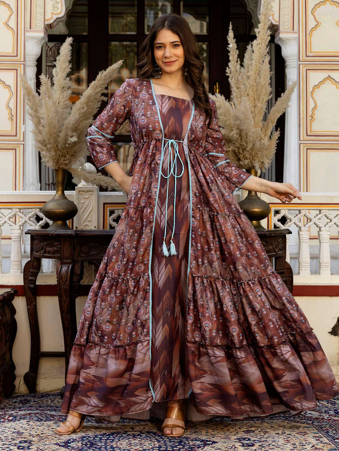 women printed three quarter sleeve ethnic dress