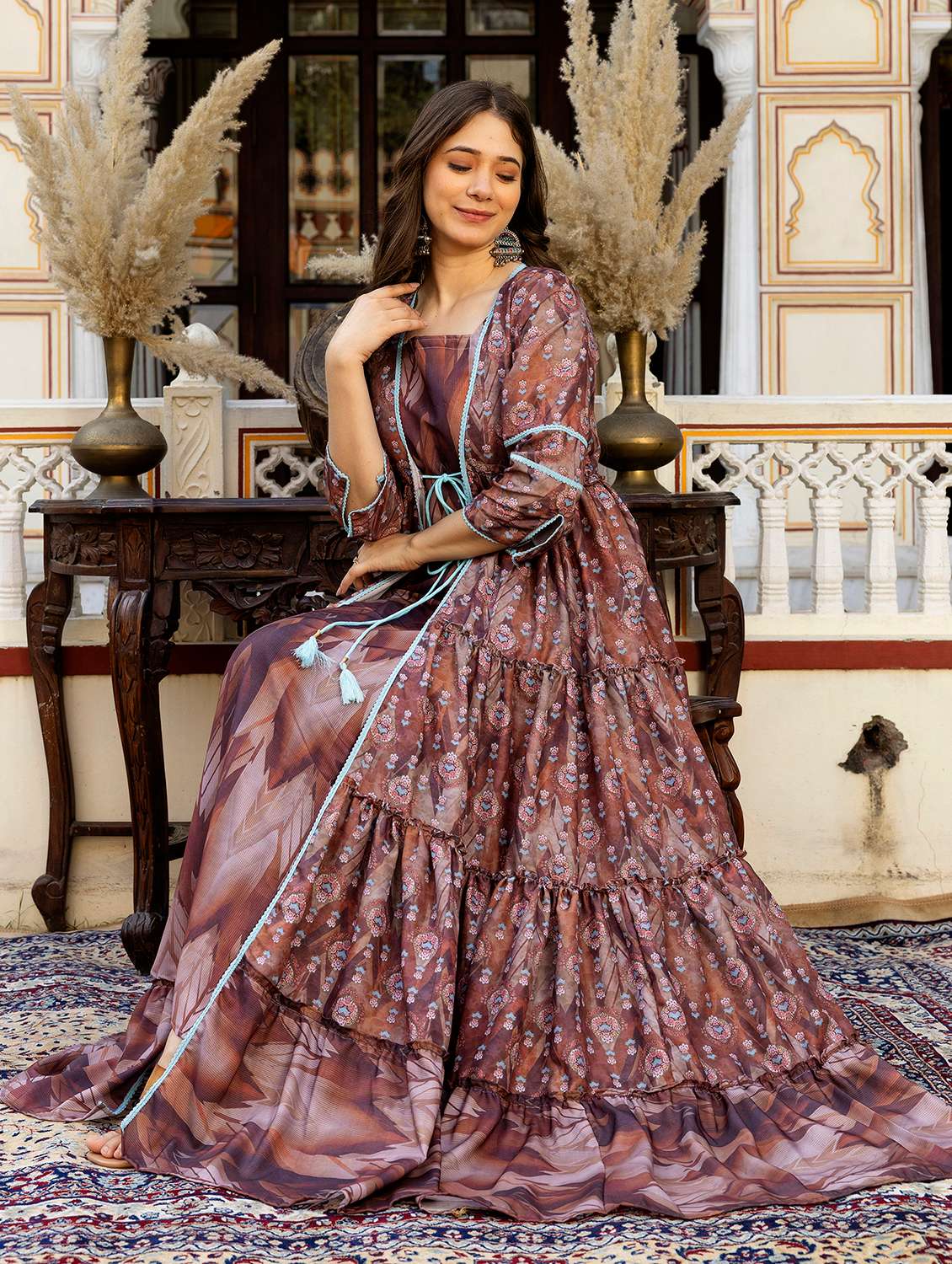 women printed three quarter sleeve ethnic dress - 22326541 -  Standard Image - 3