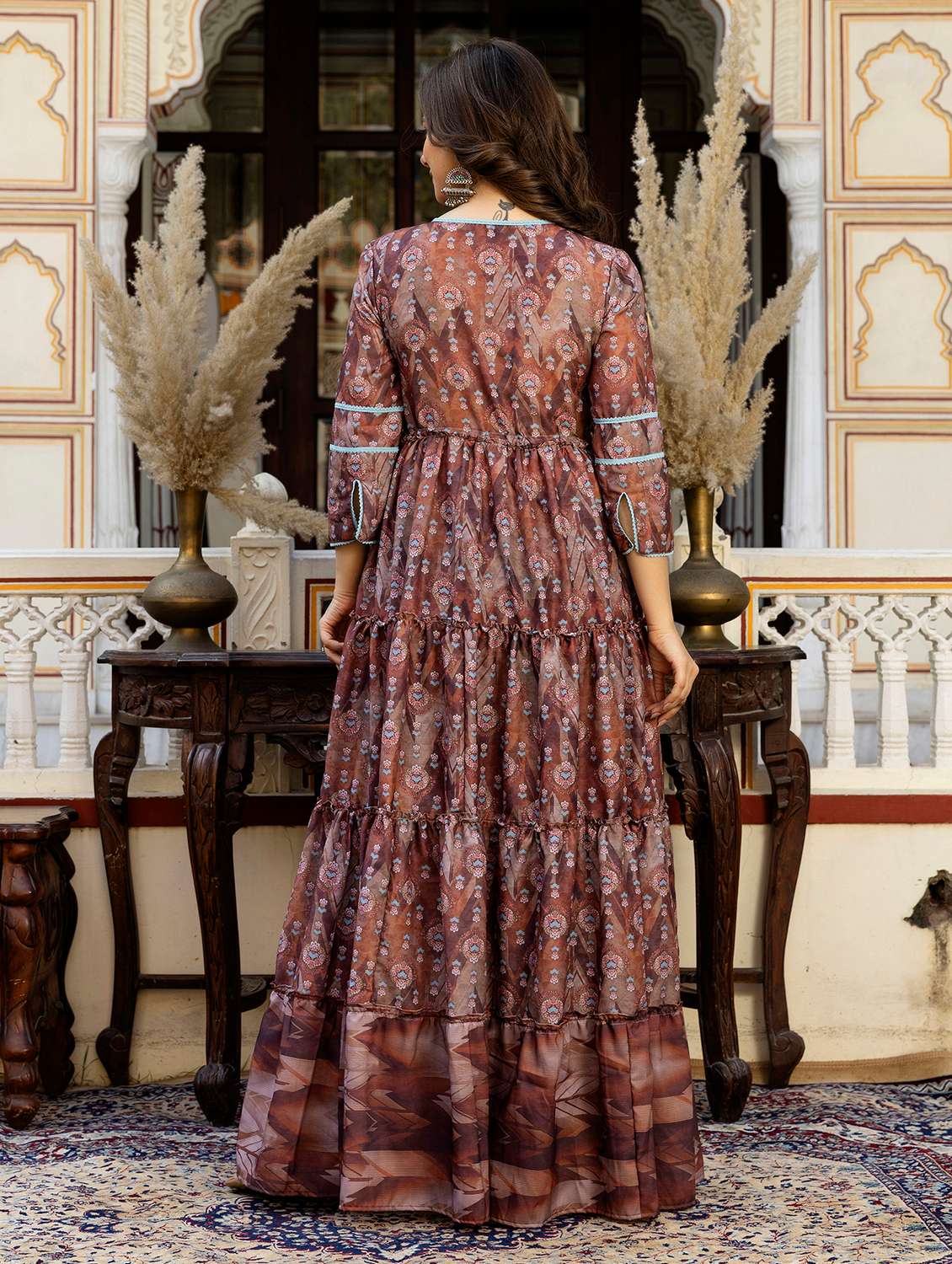 women printed three quarter sleeve ethnic dress - 22326541 -  Standard Image - 5