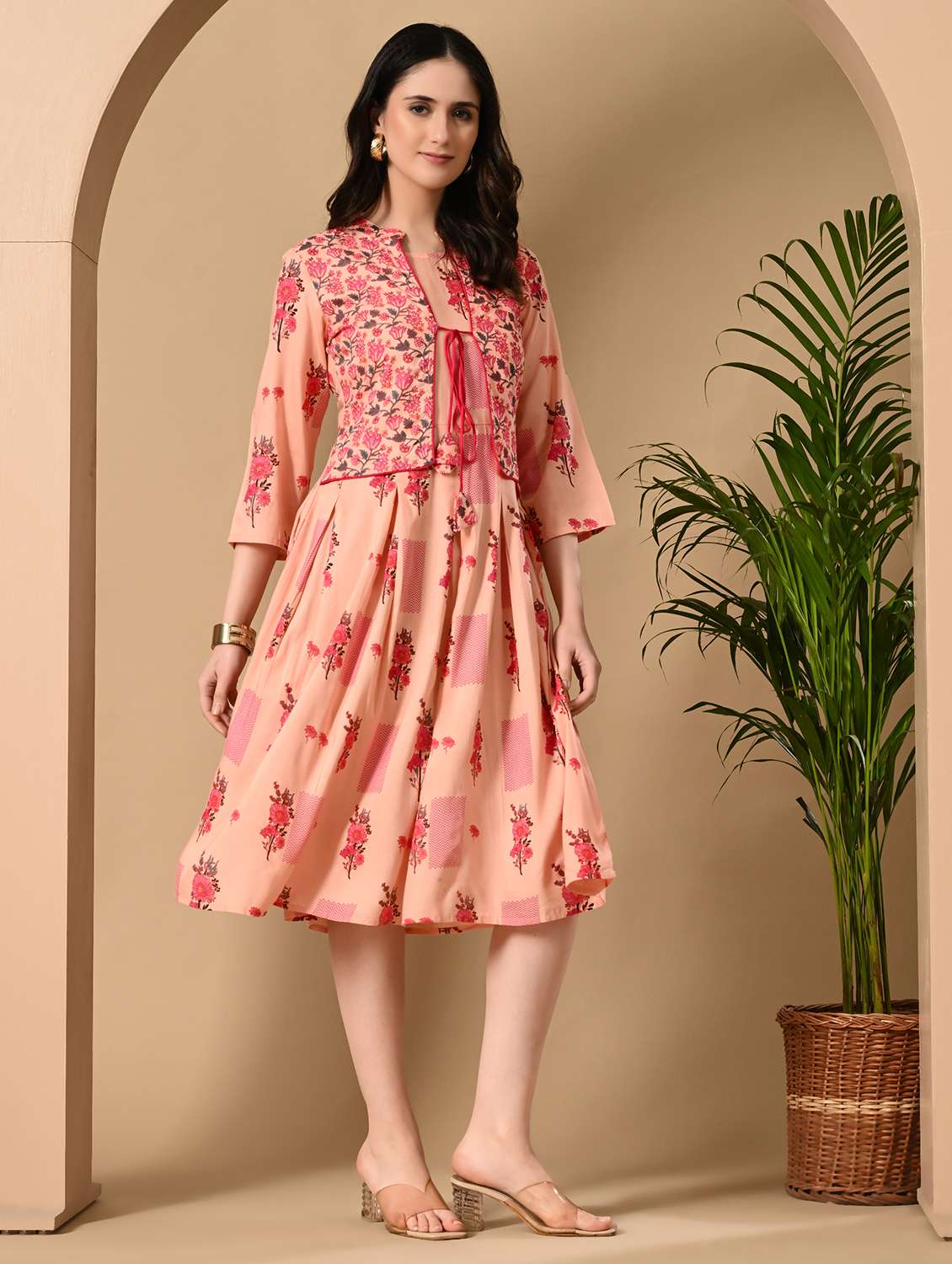 women floral printed three quarter sleeve ethnic dress - 22326542 -  Standard Image - 3