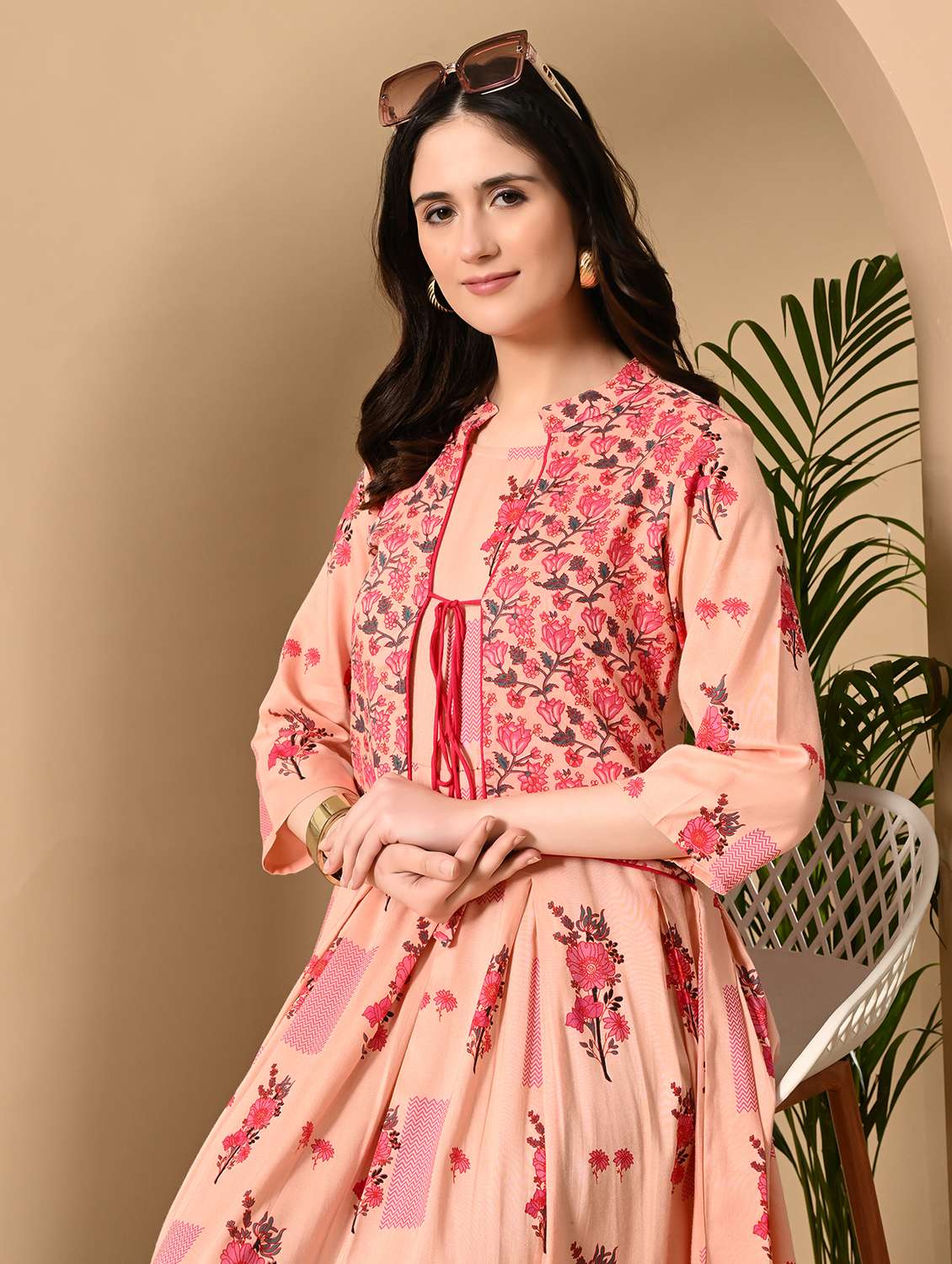 women floral printed three quarter sleeve ethnic dress - 22326542 -  Standard Image - 5