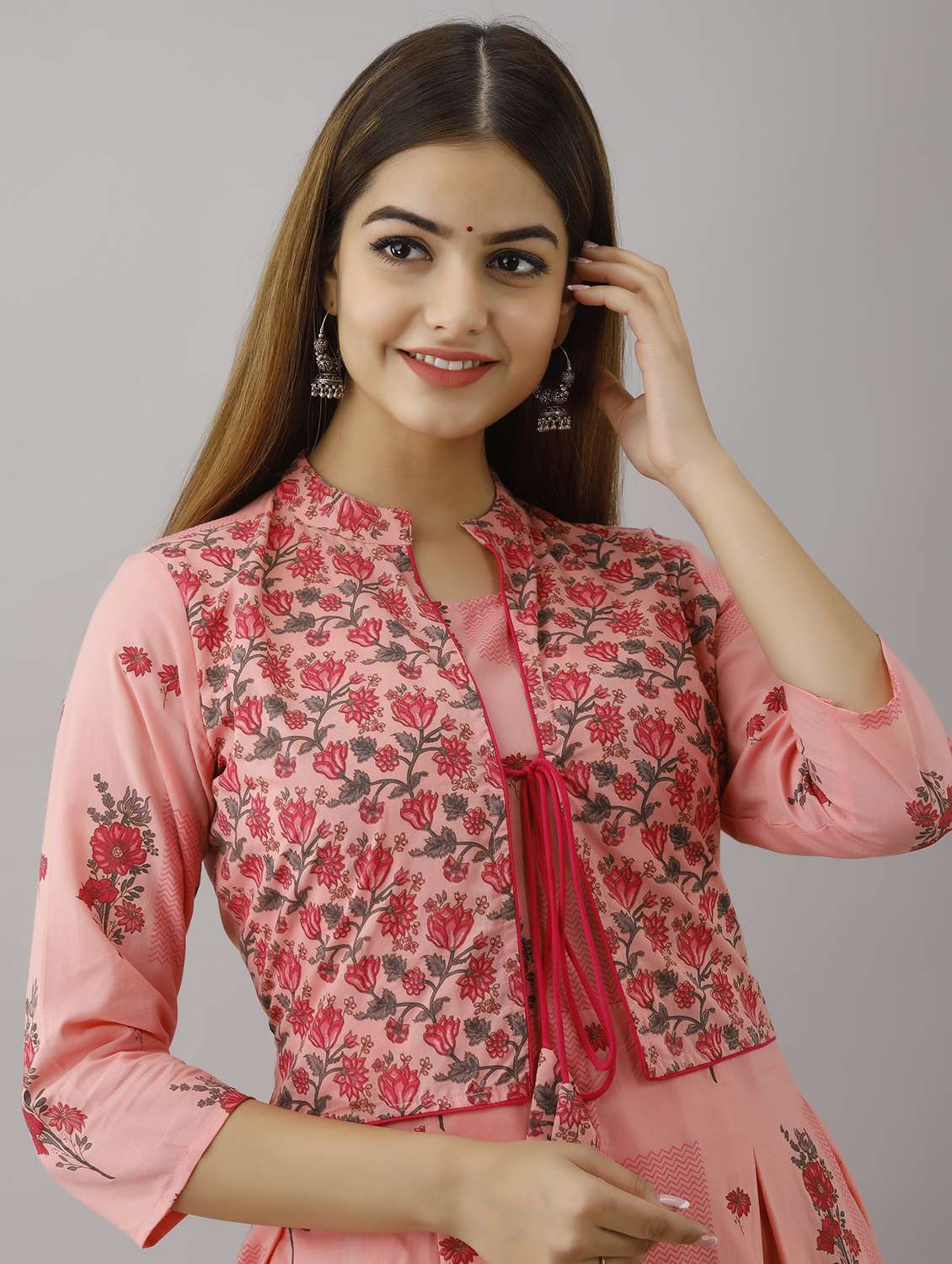 women floral printed three quarter sleeve ethnic dress - 22326543 -  Standard Image - 5