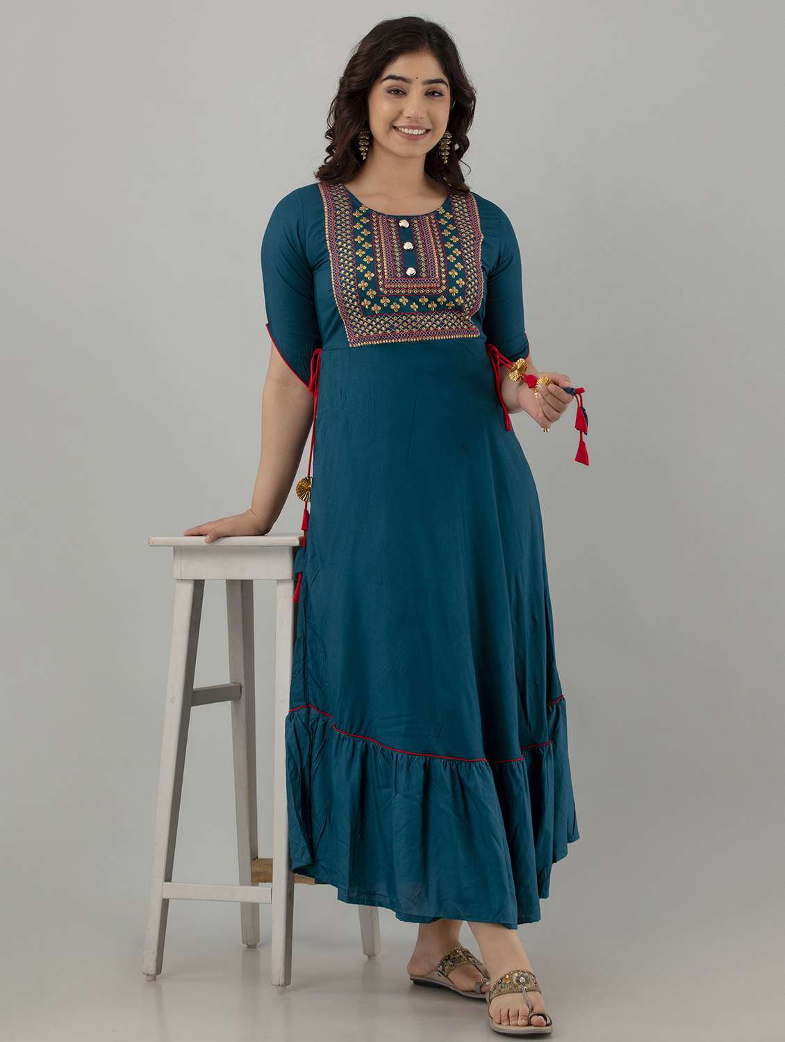 women solid with work short sleeve ethnic dress