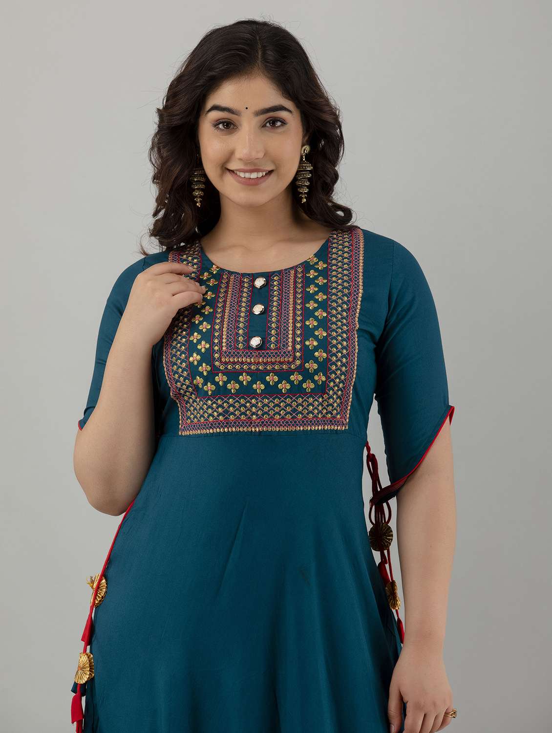 women solid with work short sleeve ethnic dress - 22326544 -  Standard Image - 5