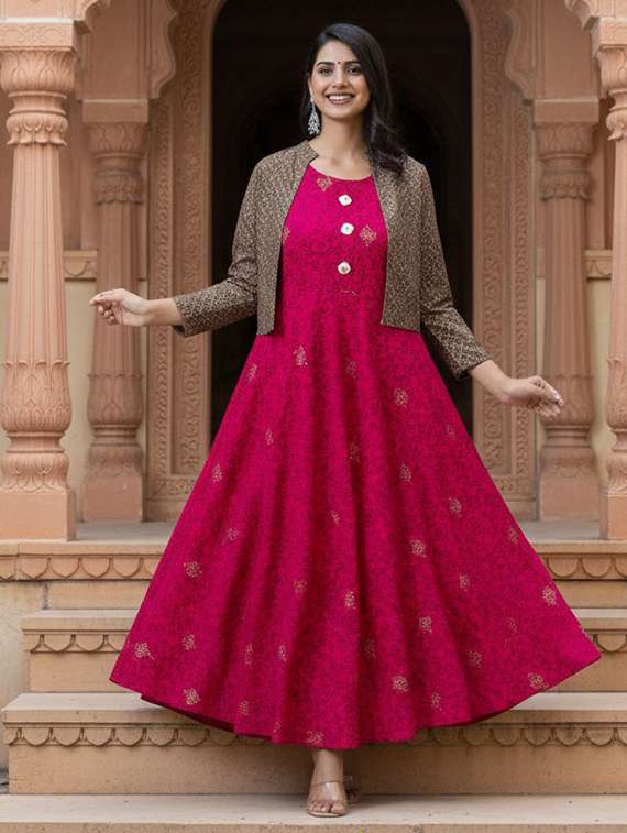 women printed three quarter sleeve ethnic dress