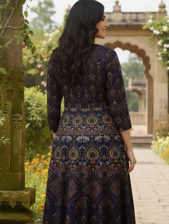 women printed three quarter sleeve ethnic dress - 22326549 -  Standard Image - 5