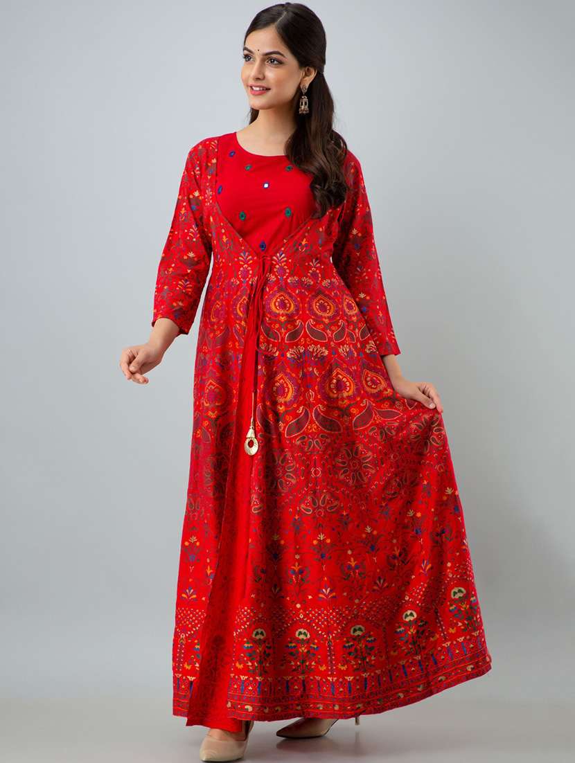 women printed three quarter sleeve ethnic dress - 22326550 -  Standard Image - 3