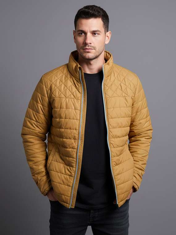 men solid long sleeve puffer jacket
