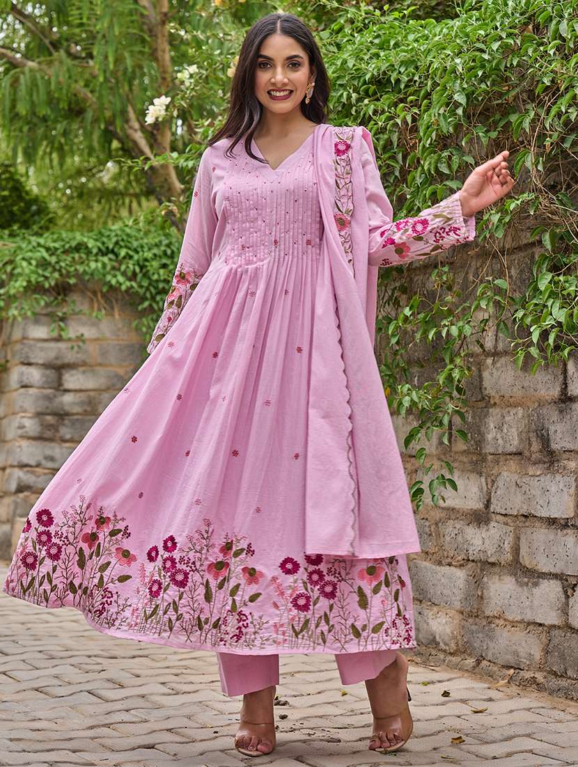 Women Solid With Work Long Sleeve Kurta Pant With Dupatta Set - 22326571 -  Standard Image - 3