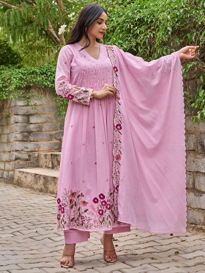 Women Solid With Work Long Sleeve Kurta Pant With Dupatta Set - 22326571 -  Standard Image - 5