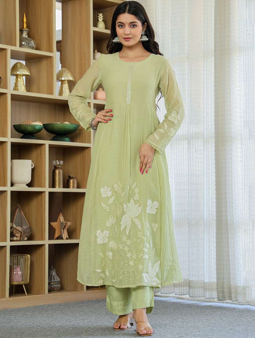 women solid with work long sleeve kurta pant with dupatta set - 22326573 -  Standard Image - 3