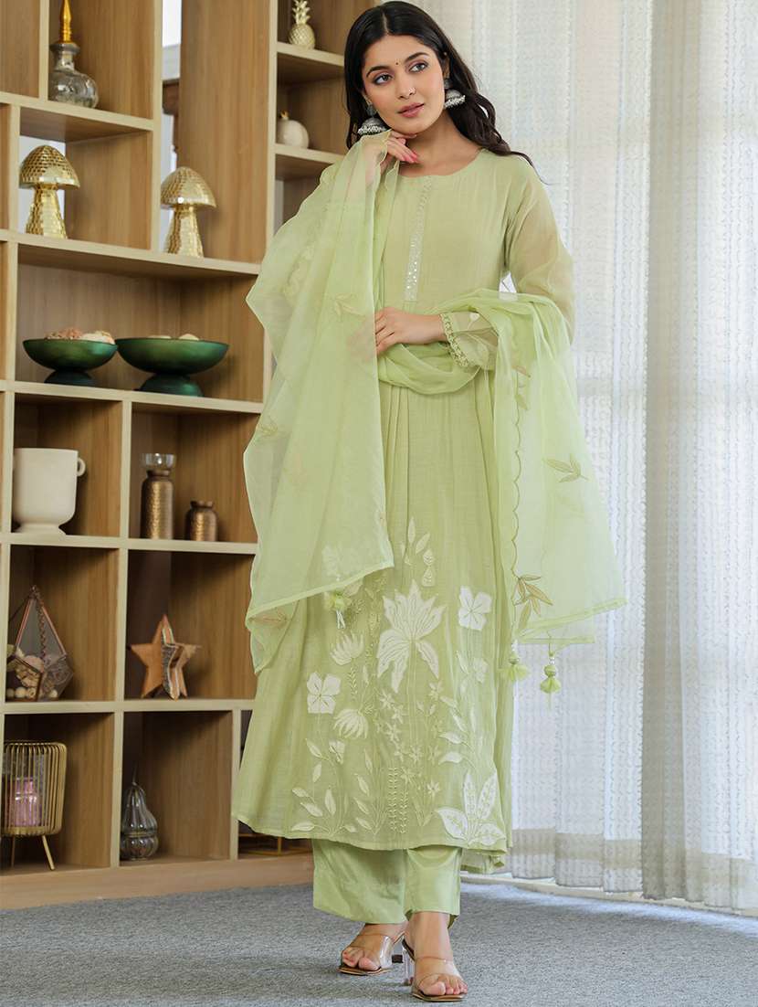women solid with work long sleeve kurta pant with dupatta set - 22326573 -  Standard Image - 5