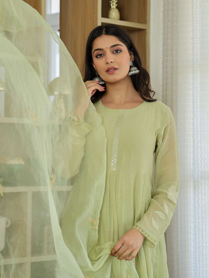 women solid with work long sleeve kurta pant with dupatta set - 22326573 -  Standard Image - 8