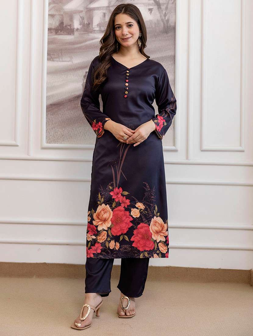 women floral three quarter sleeve kurta pant with dupatta set - 22326576 -  Standard Image - 3