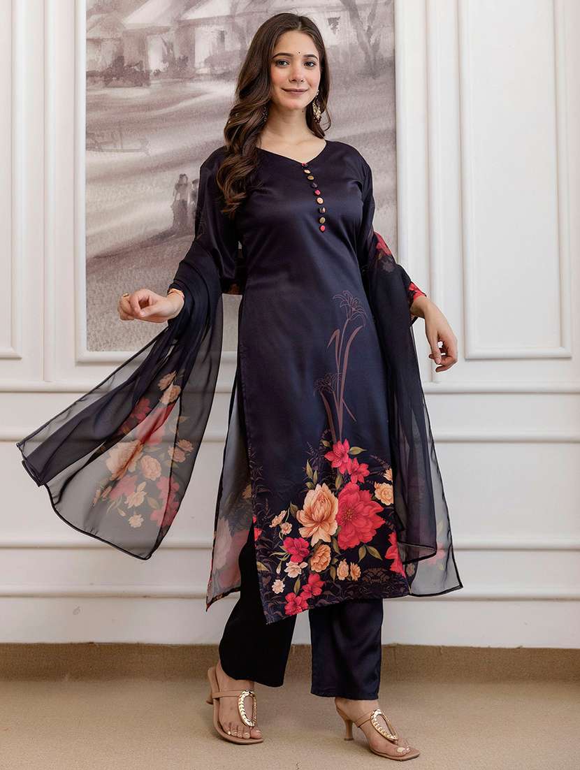 women floral three quarter sleeve kurta pant with dupatta set - 22326576 -  Standard Image - 5