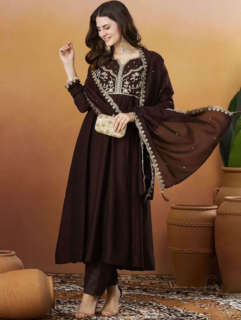 women solid with work long sleeve kurta pant with dupatta set - 22326578 -  Standard Image - 3
