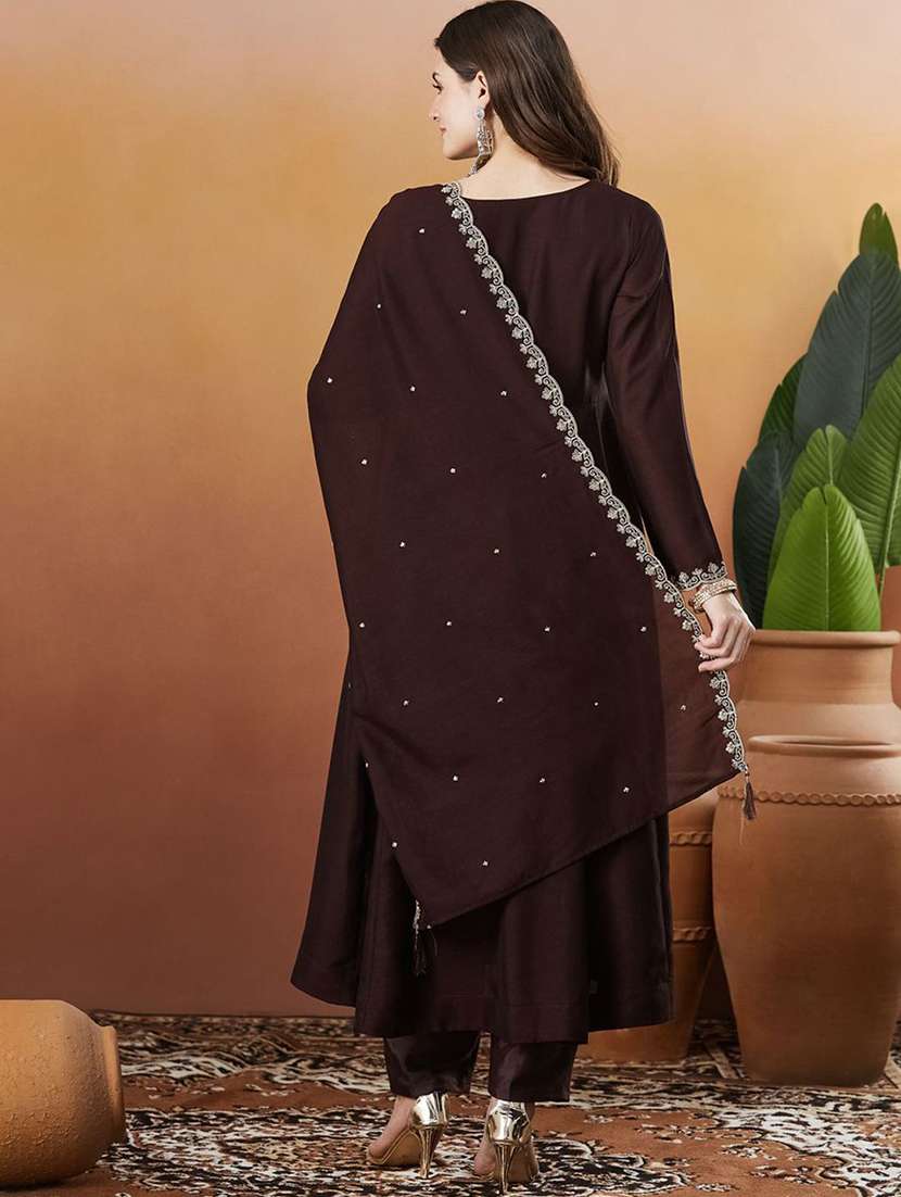 women solid with work long sleeve kurta pant with dupatta set - 22326578 -  Standard Image - 5