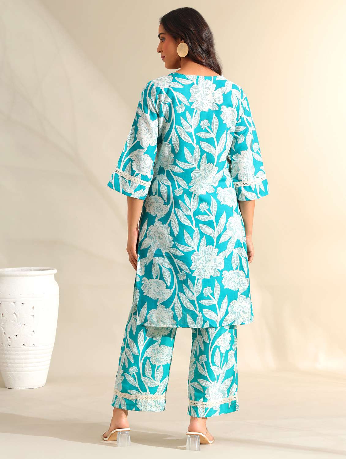 women floral three quarter sleeve ethnic co-ord set - 22326602 -  Standard Image - 3