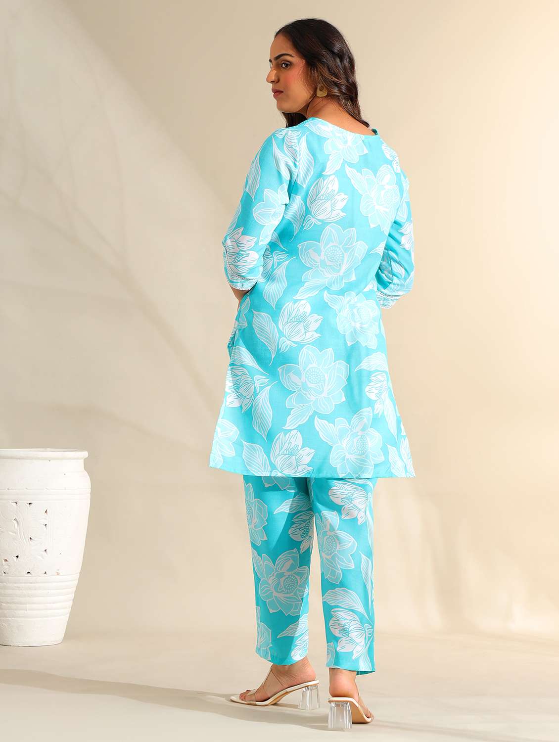 women floral three quarter sleeve ethnic co-ord set - 22326609 -  Standard Image - 3