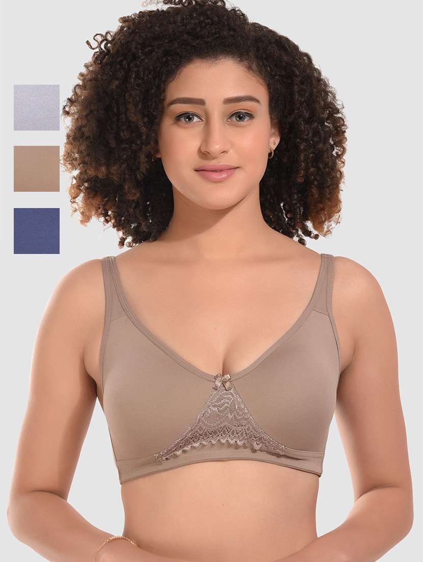 women pack of 3 solid non wired bra