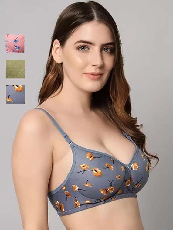 women pack of 3 printed non wired bra