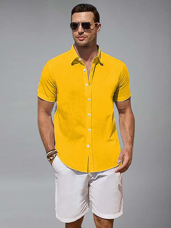 men solid short sleeve regular fit casual shirt