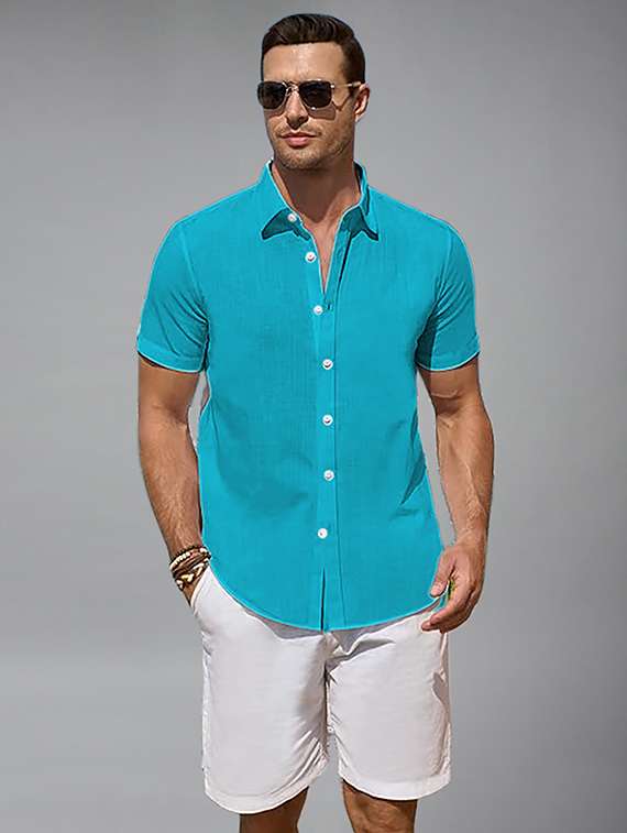men solid short sleeve regular fit casual shirt
