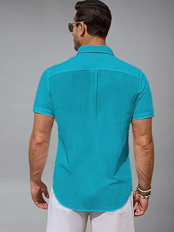 Men Solid Short Sleeve Regular Fit Casual Shirt - 22326880 -  Standard Image - 3