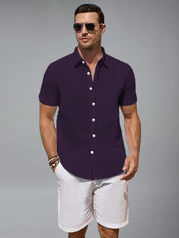 men solid short sleeve regular fit casual shirt