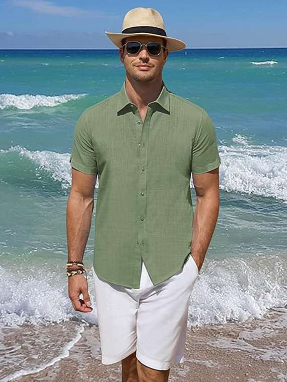 men solid short sleeve regular fit casual shirt