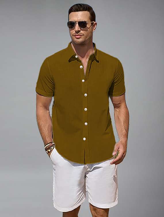 men solid short sleeve regular fit casual shirt