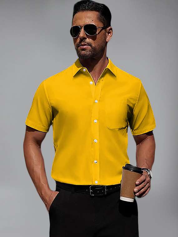 men solid short sleeve regular fit casual shirt