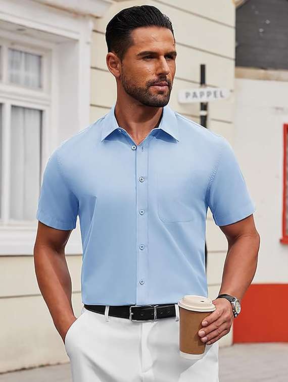 men solid short sleeve regular fit casual shirt