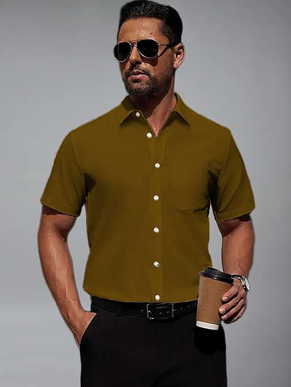 men solid short sleeve regular fit casual shirt