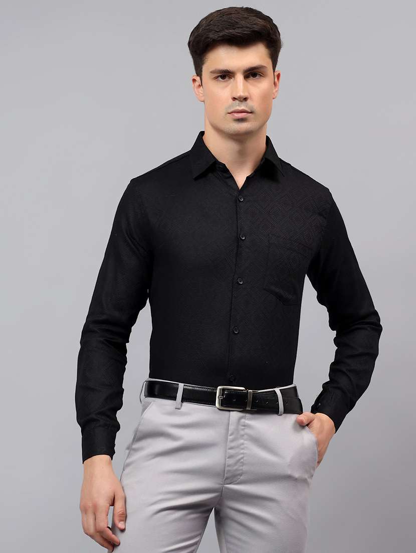 men self design long sleeve regular fit formal shirt
