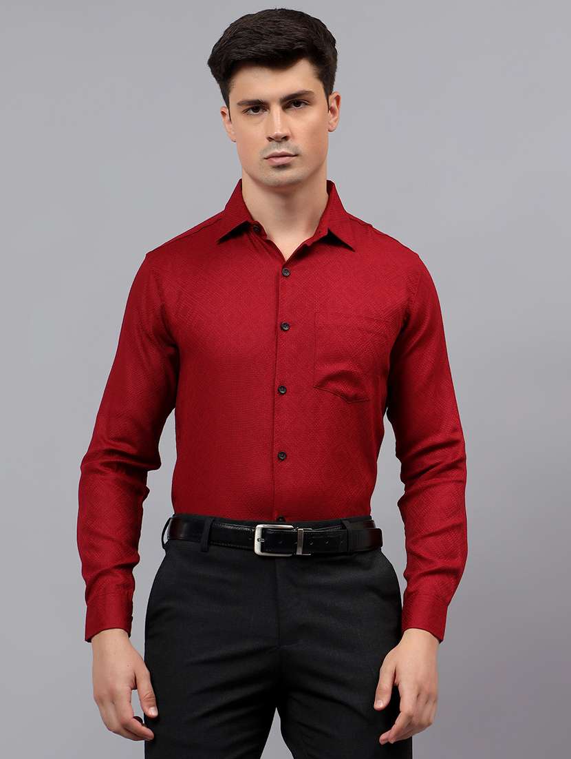 men self design long sleeve regular fit formal shirt